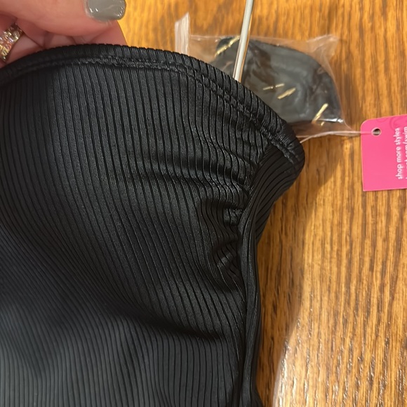 Xhilaration-Black, ribbed, bandeau, tube one piece with optional shoulde… - Picture 2 of 9